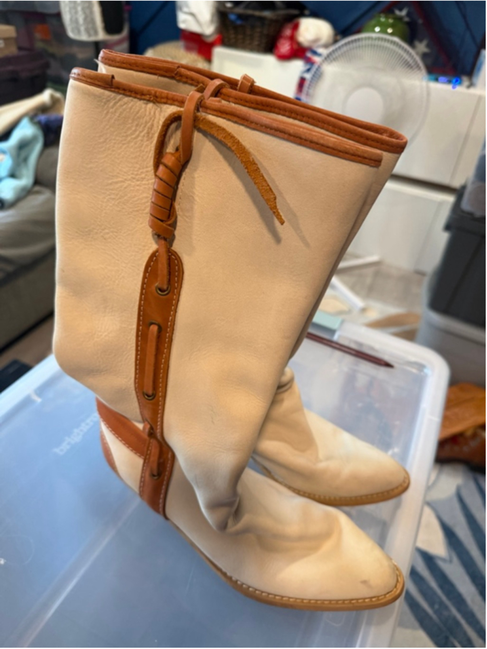 Women's Unbranded Beige & Brown Heeled Boots Size 9 - Picture 3 of 5